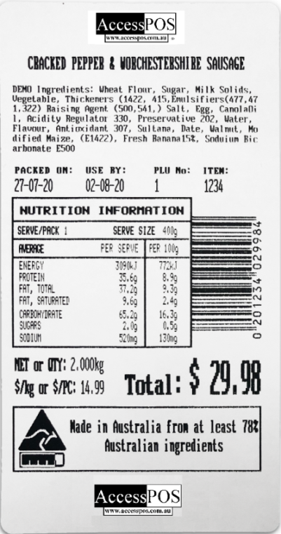 Scale Label 58 x 110mm with Nutrition