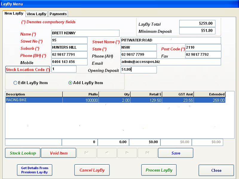 Retail Manager POS Software - New Lay-By