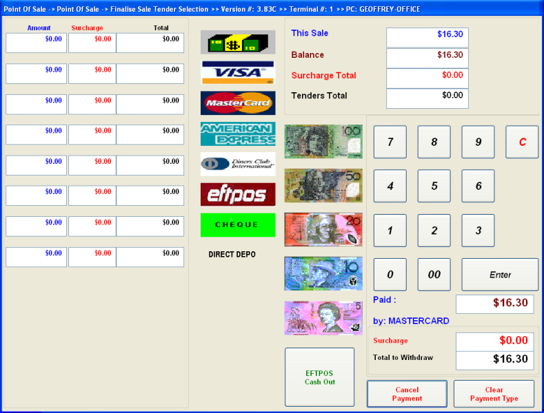 Newsagency POS Software - Payment / EFTPOS Screen