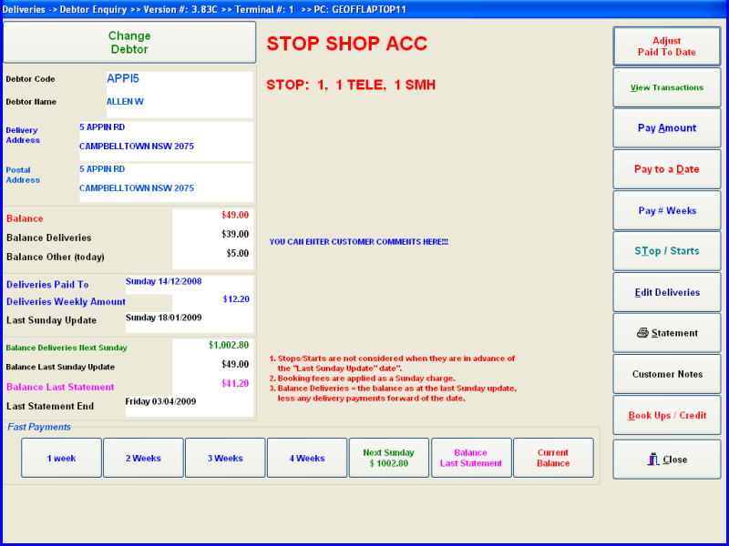 Newsagency POS Software - Home Delivery Customer Enquiry