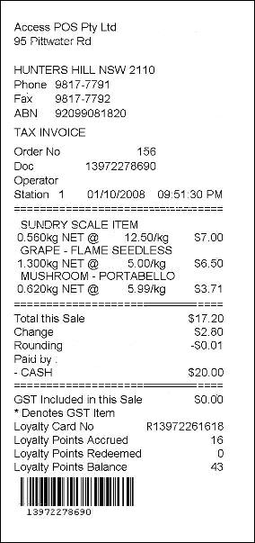 Customer Receipt with Loyalty Points and Scale Items